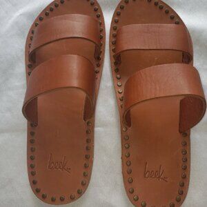 NWT Beek Magpie Studded Double Strap Sandals - Brown Leather